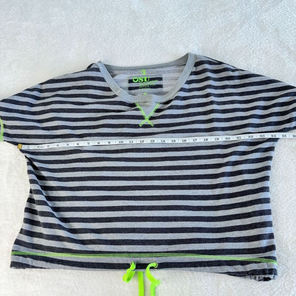 One Step Up Sweater Womens L Gray Black Striped Lime Green Drawstring Y2K - Picture 7 of 11